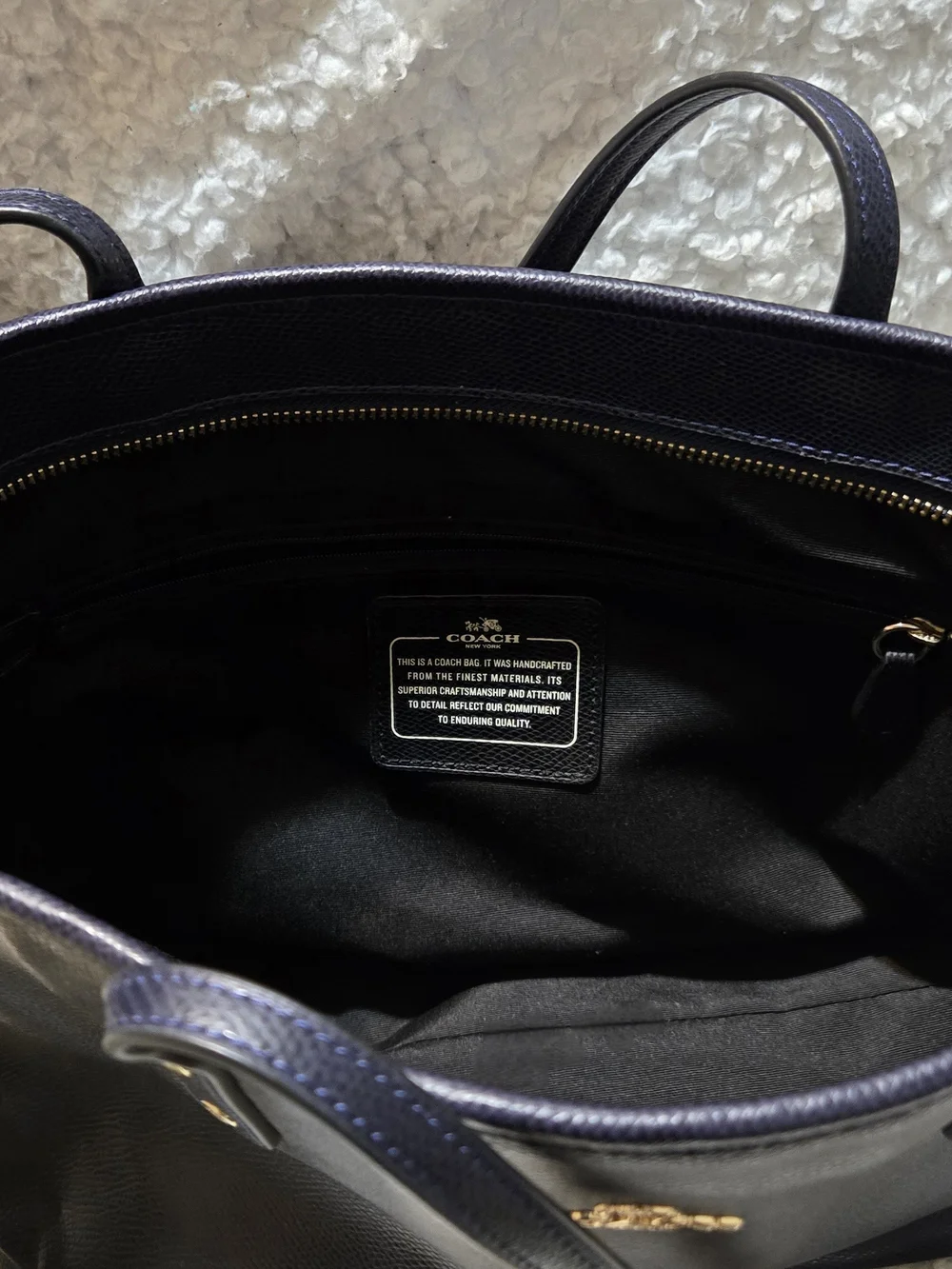 Coach Navy Leather Tote with Gold Hardware